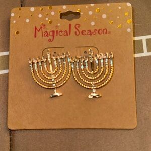 Earrings, Menorah, NEW, So Cute, Blue & Gold
